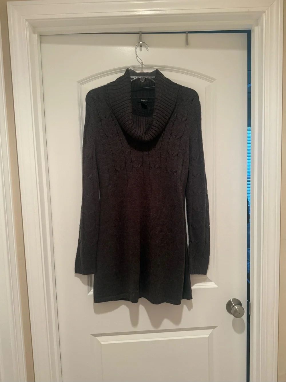 Style & Co. Charcoal Cable Knit Cowl Neck Mini Sweater Dress S